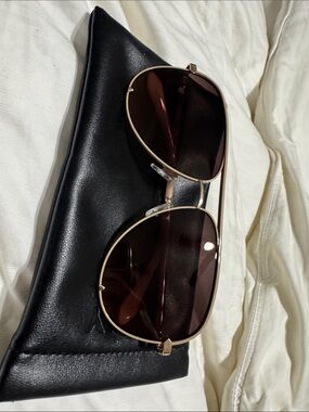 Quay Australia Gold Frame Brown Lens Aviator Sunglasses for Women